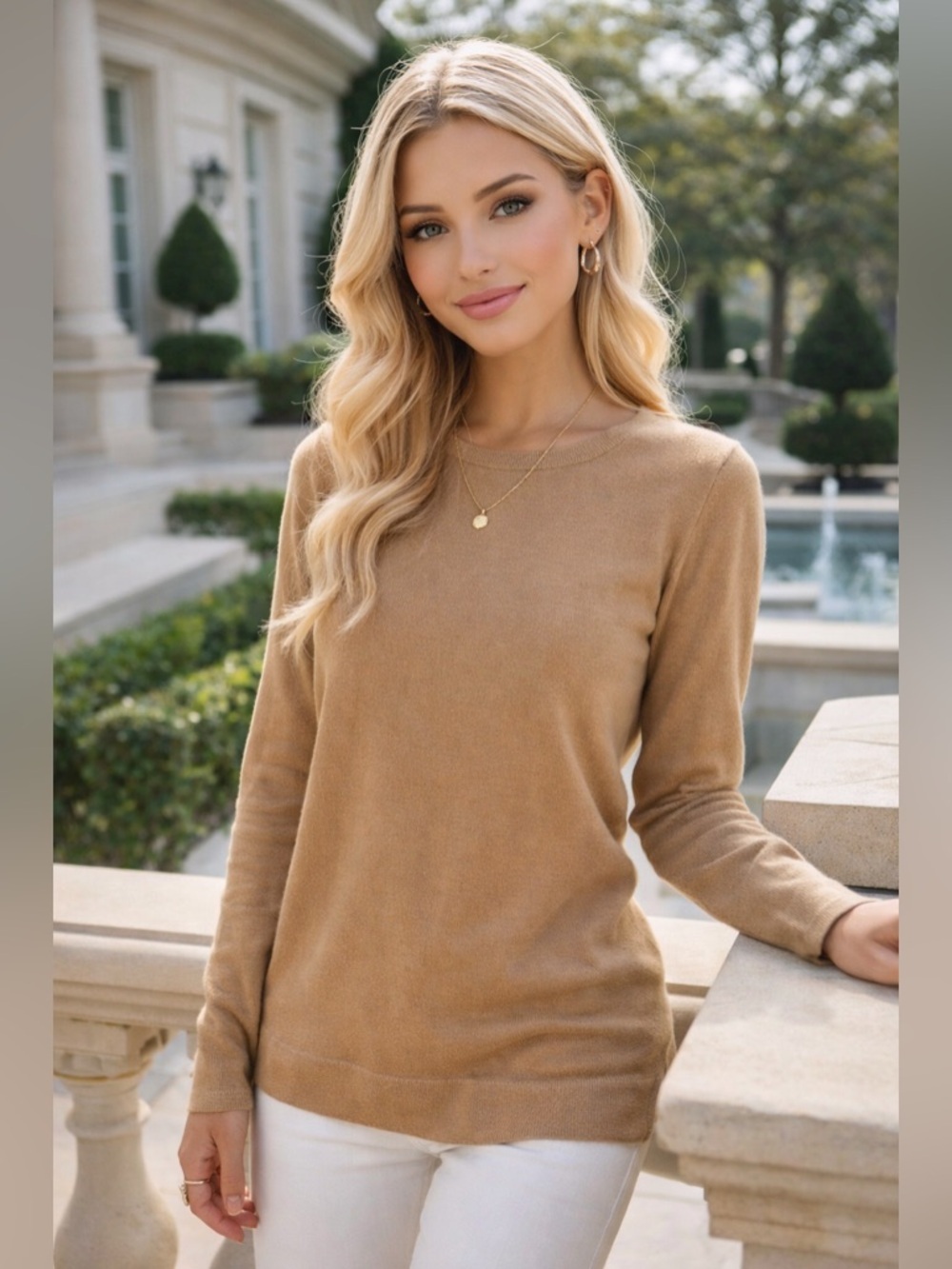 Colombo Cashmere Silk Sweater Tan Long Sleeve Luxury Knit Size 48